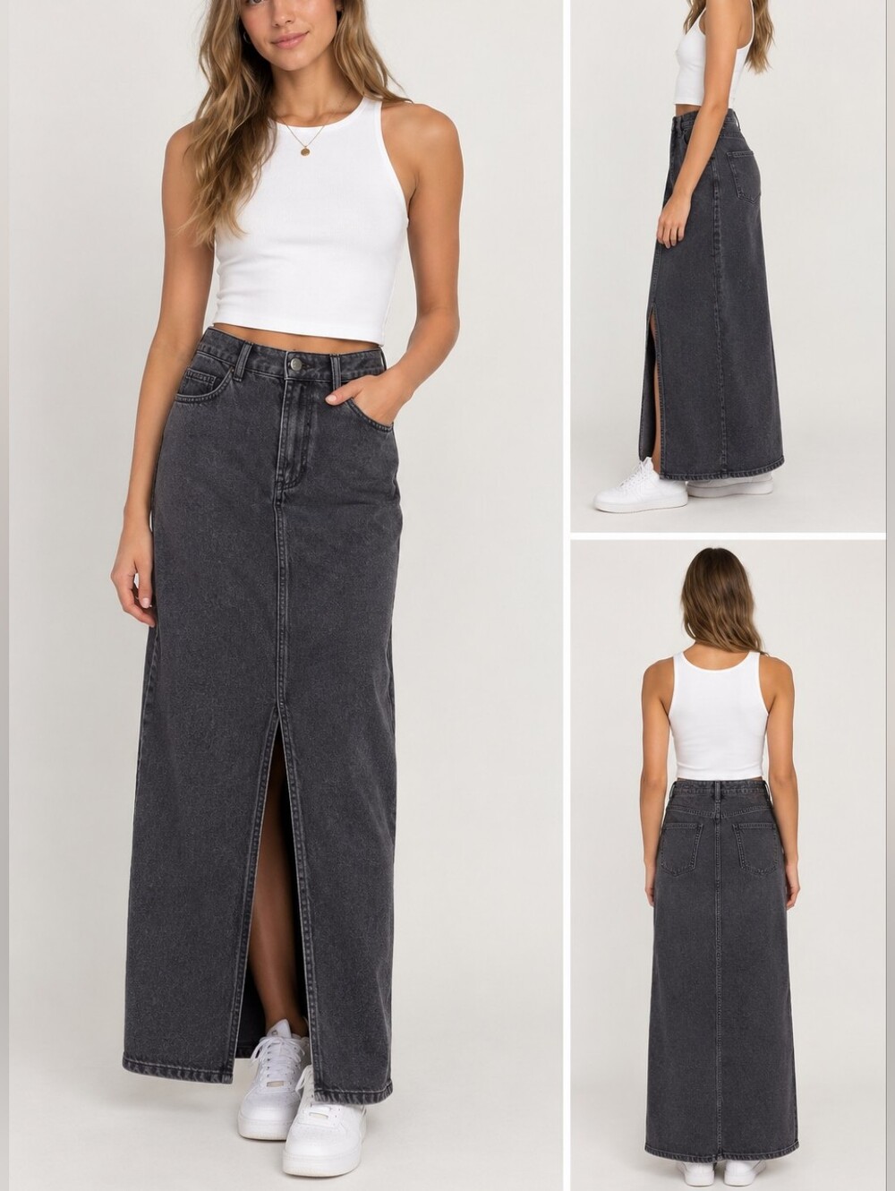 George Dark Wash Denim Maxi Skirt with Front Slit Size 6